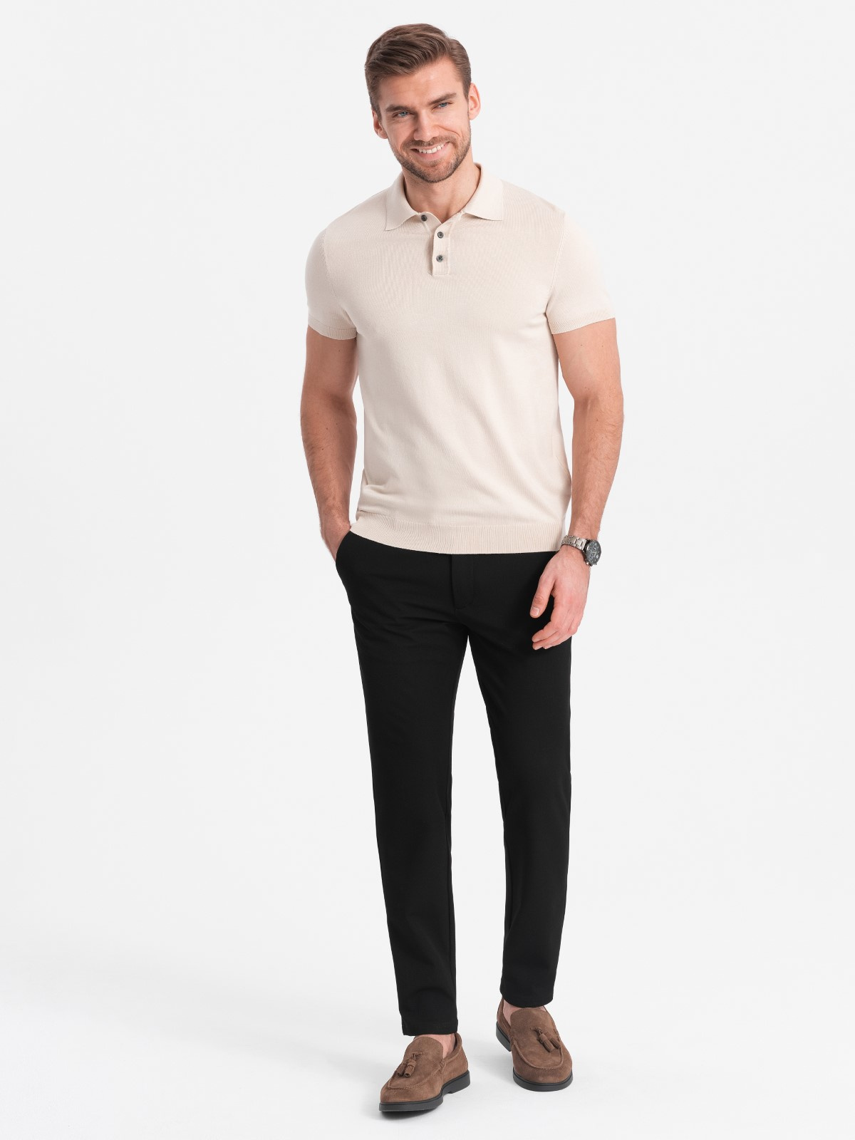 Spodnie męskie eleganckie chino SLIM FIT - czarne V4 - Rozmiar: L