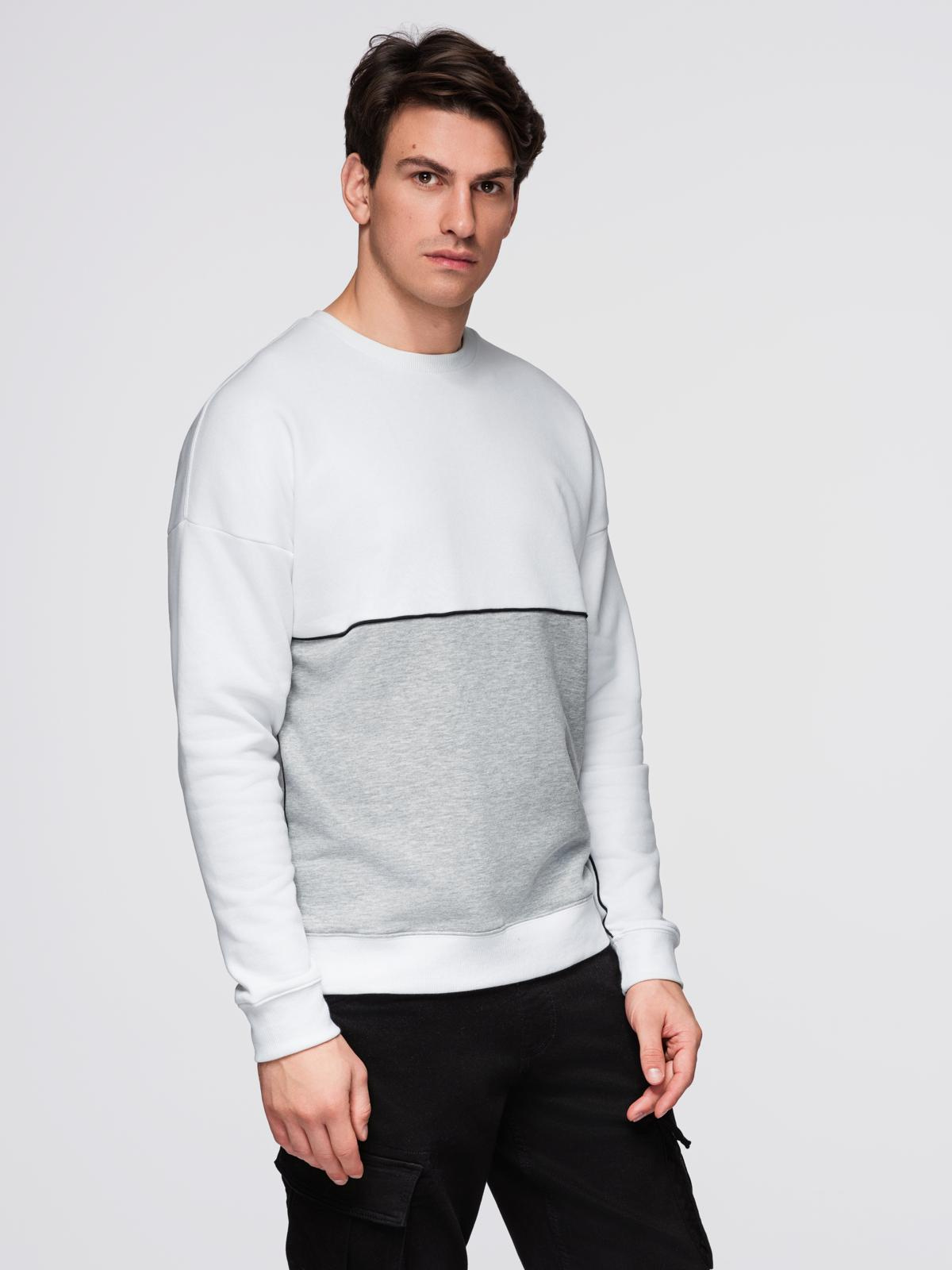 Bluza męska OVERSIZE z kontrastowym łączeniem kolorów - biało-szara V1