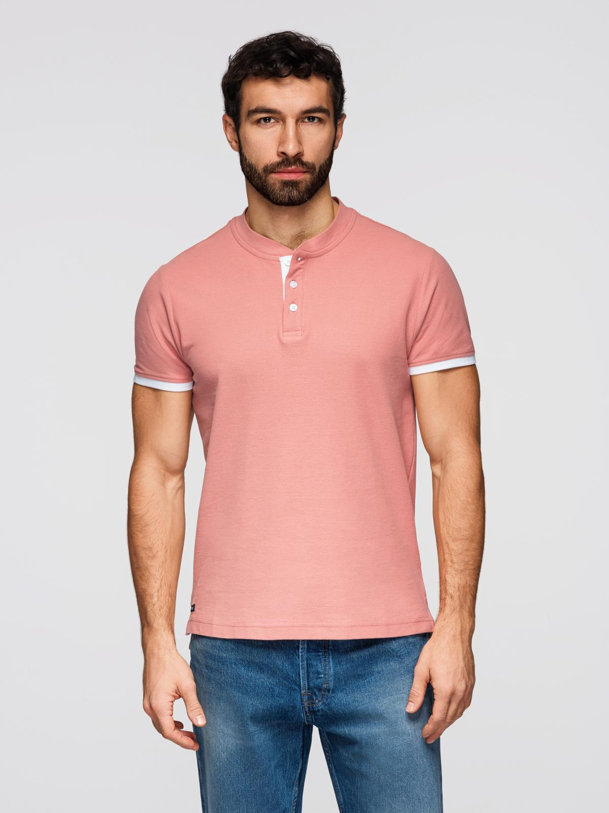 Męska koszulka polo bez kołnierzyka - różowa V7