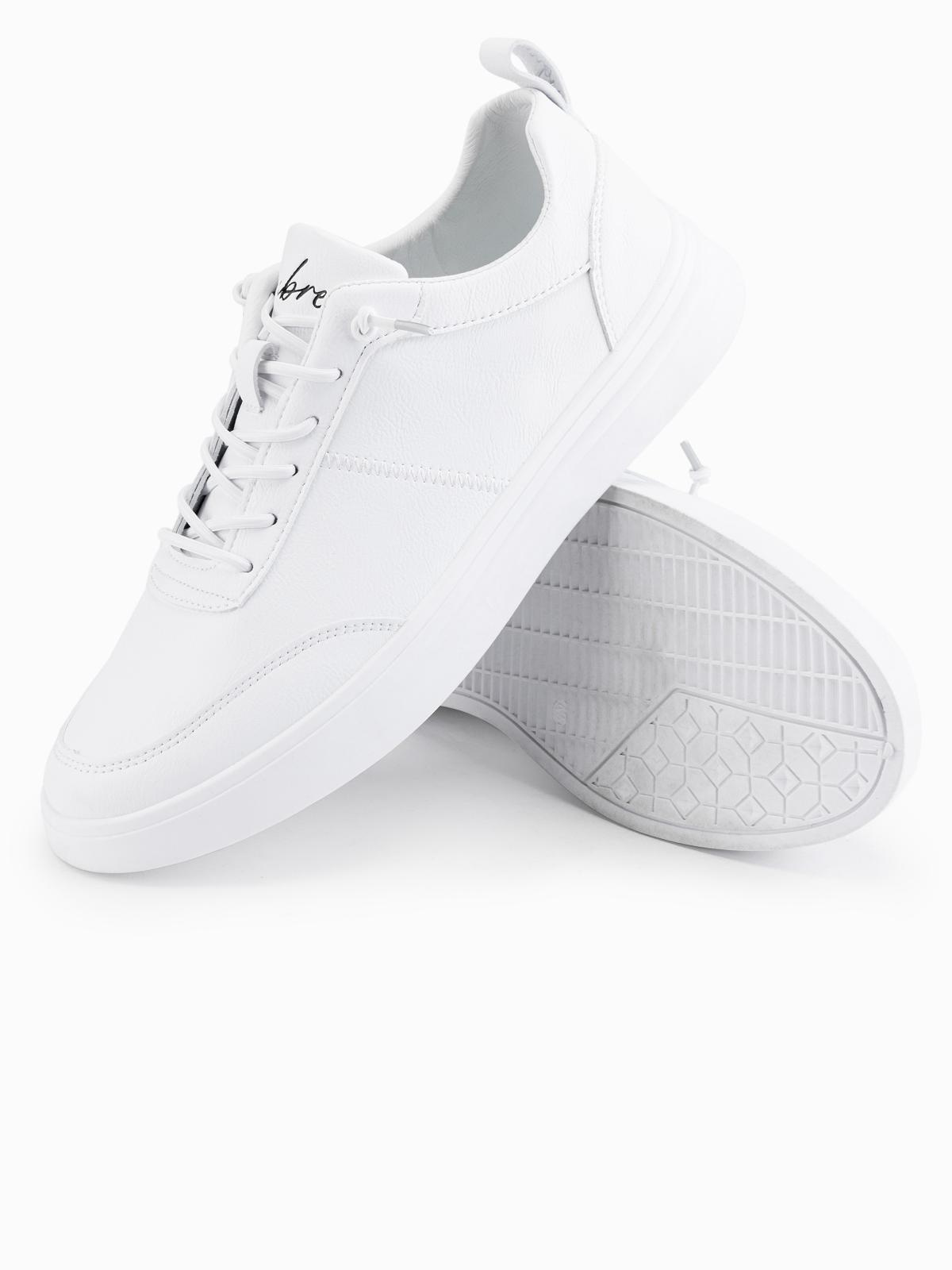Monochromatyczne męskie buty w stylu sportowym z przeszyciami – białe V1 - Rozmiar: 43