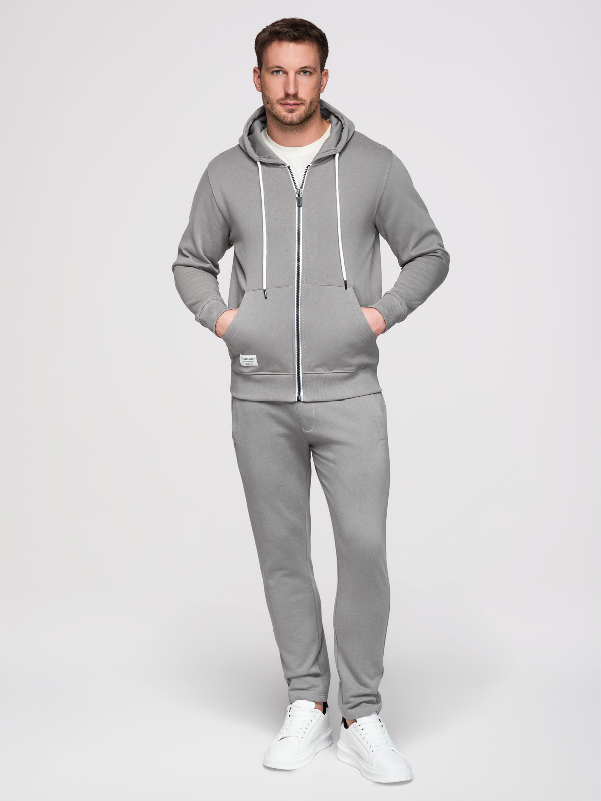 Komplet dresowy męski set bluza rozpinana z kapturem + spodnie z prosta nogawką - szary V8 - Rozmiar: XL