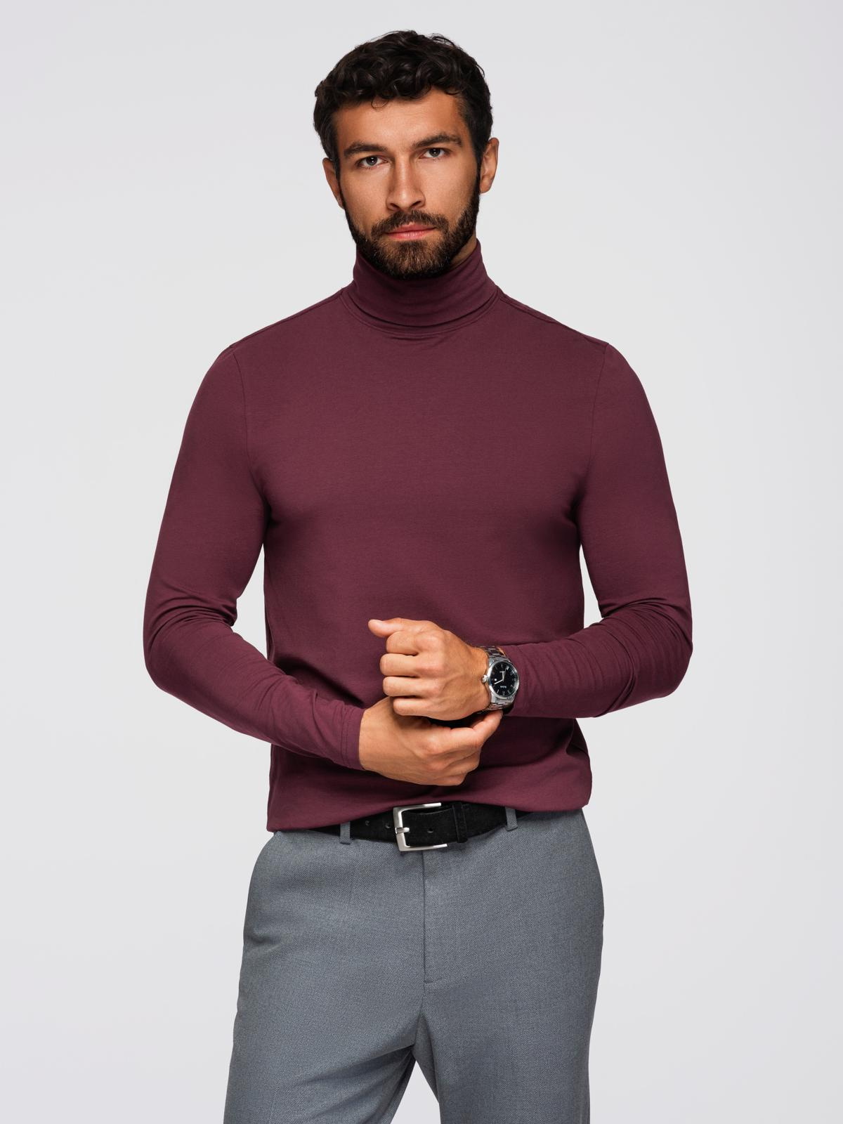 Longsleeve męski gładki z golfem - bordowy V6 - Rozmiar: XXL