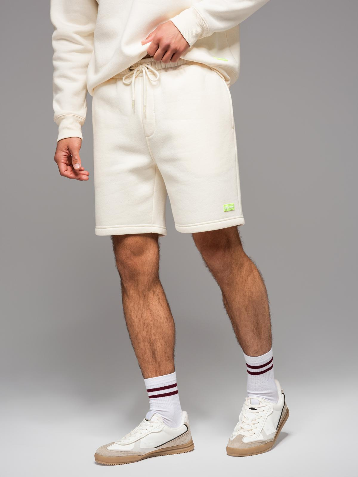 Szorty dresowe unisex ze ściągaczem w pasie – kremowe V2 - Rozmiar: XL/XXL