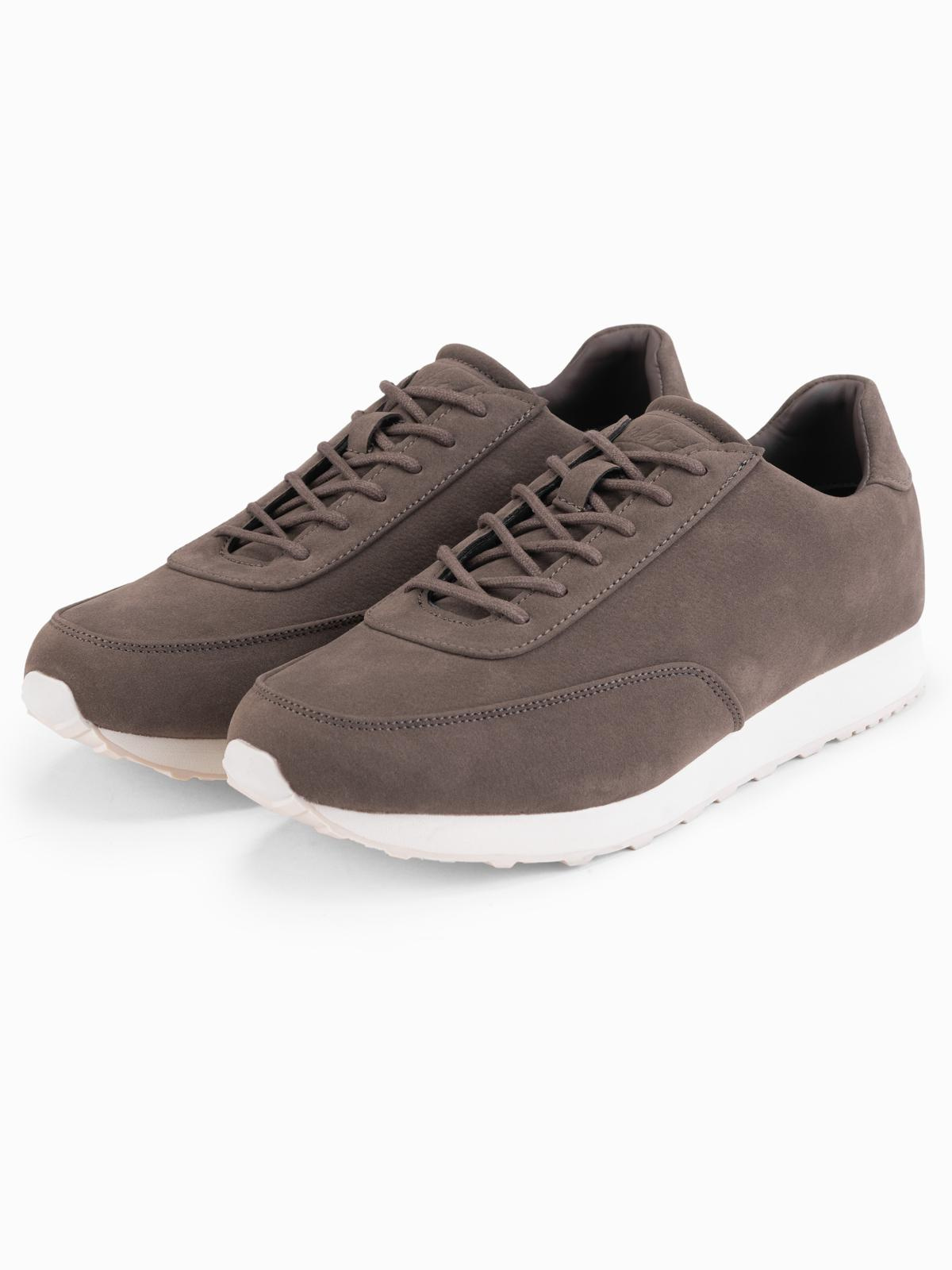 Męskie sportowe buty sneakersy z ekoskóry o zamszowym wykończeniu – ciemnobrązowe V2 - Rozmiar: 43
