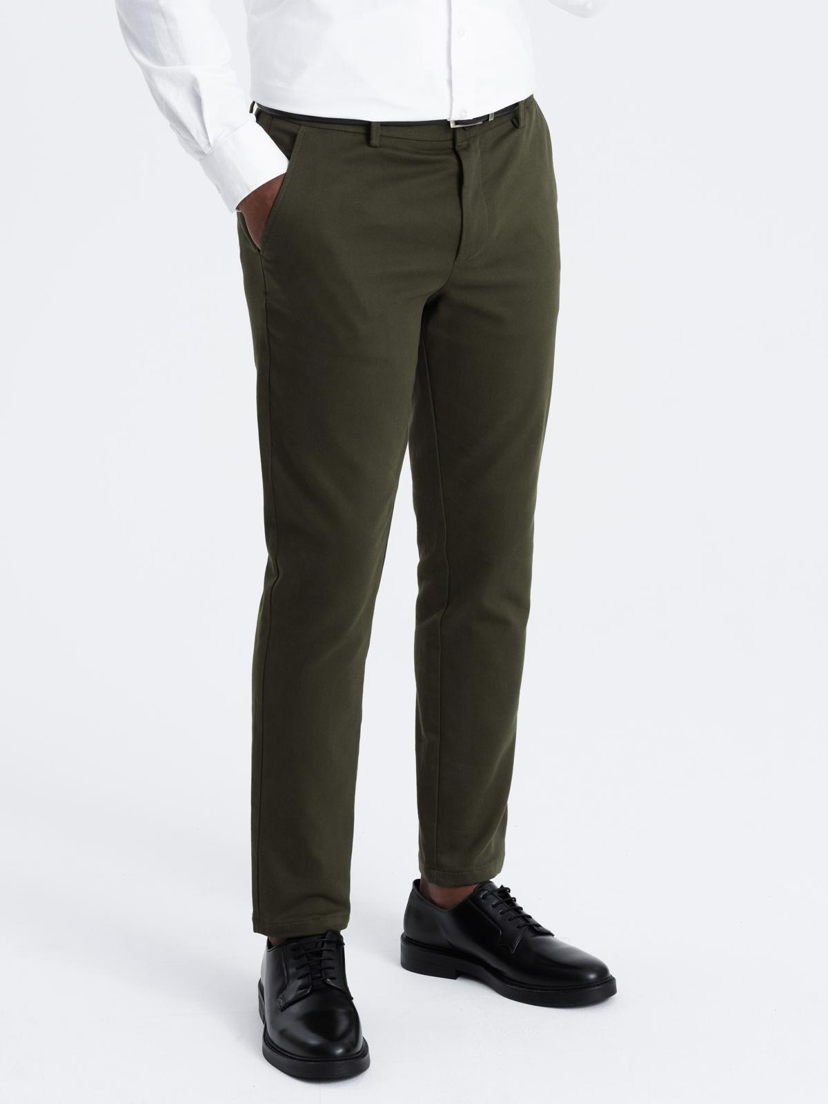 Spodnie męskie chino SLIM FIT z delikatną teksturą - ciemnooliwkowe V4 - Rozmiar: XL