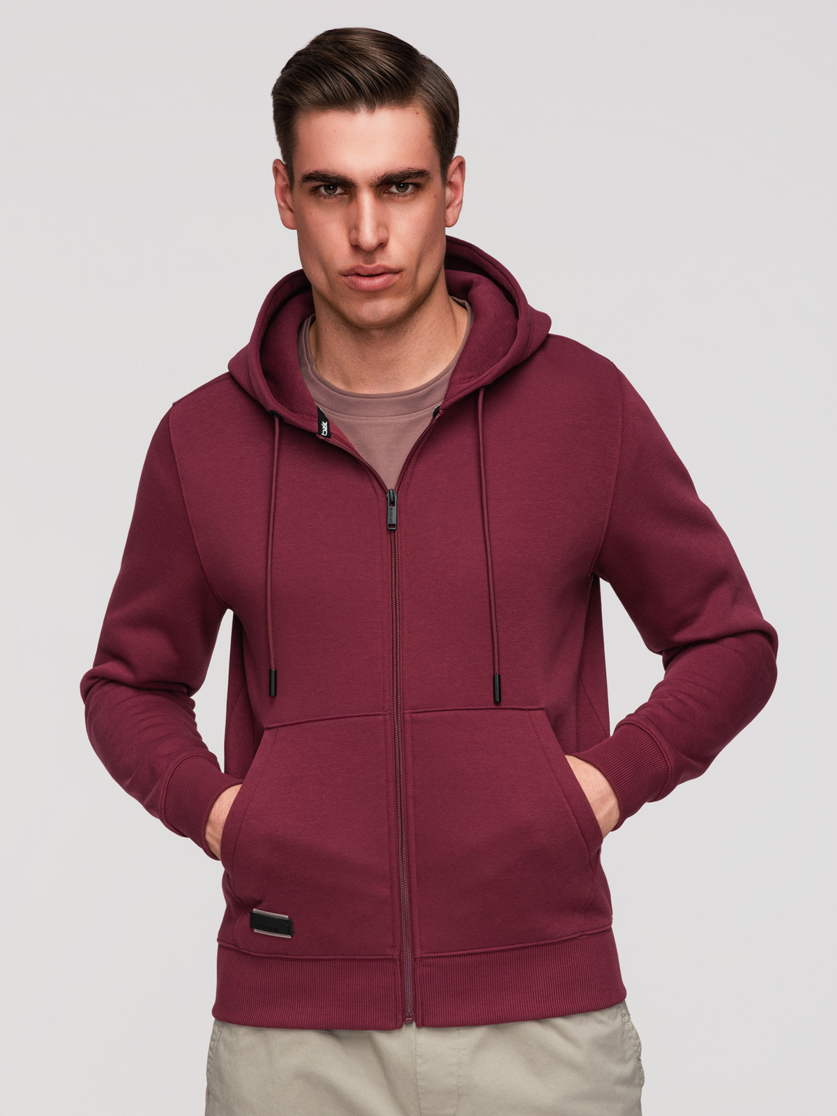 Rozpinana męska bluza dresowa BASIC – bordowa V3 - Rozmiar: M