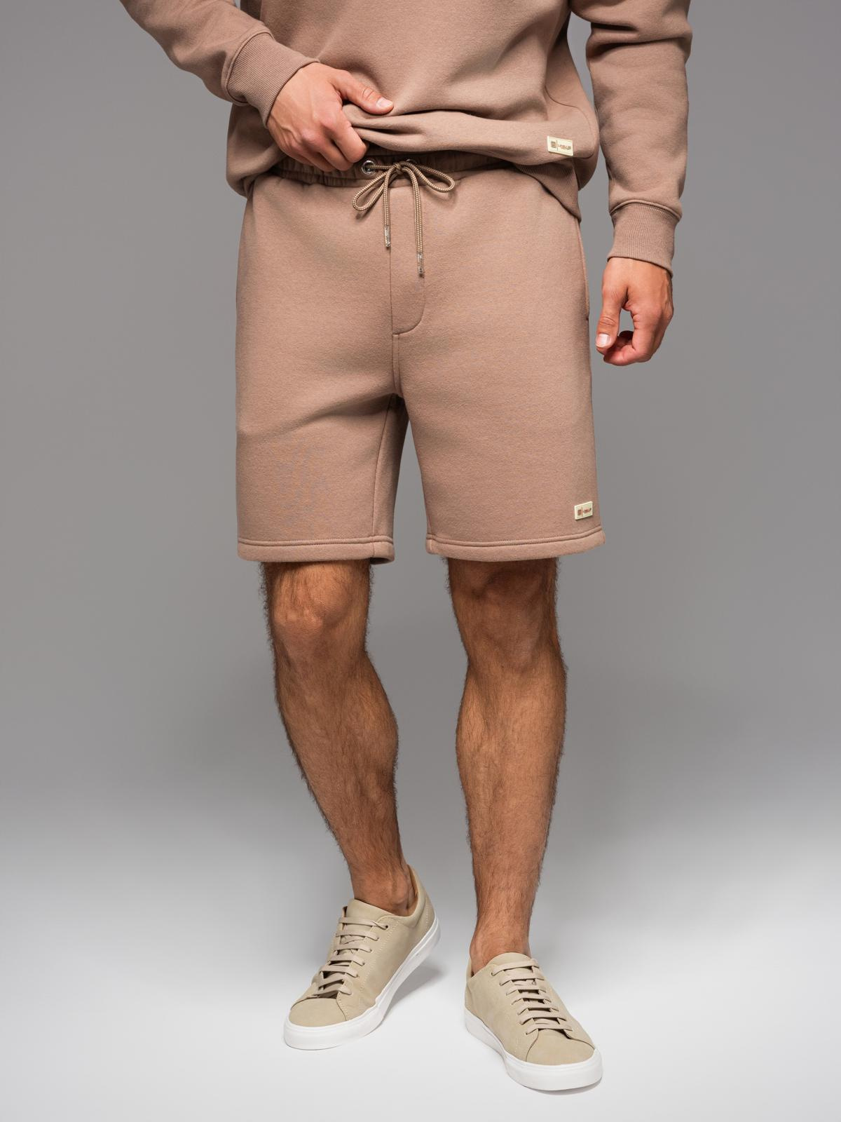 Dresowe szorty unisex ze ściągaczem w pasie – brązowe V16 - Rozmiar: XS/S