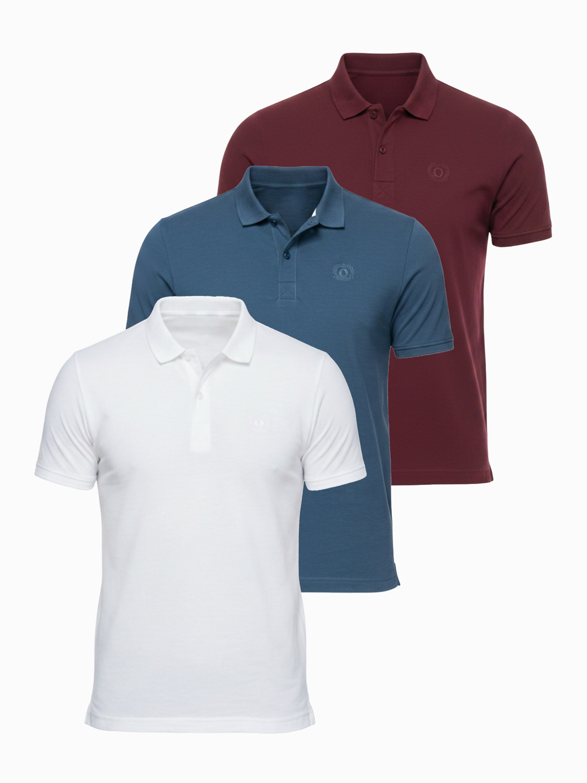 Komplet męskich bawełnianych t-shirtów polo BASIC – biały/bordowy/ciemnoniebieski V4