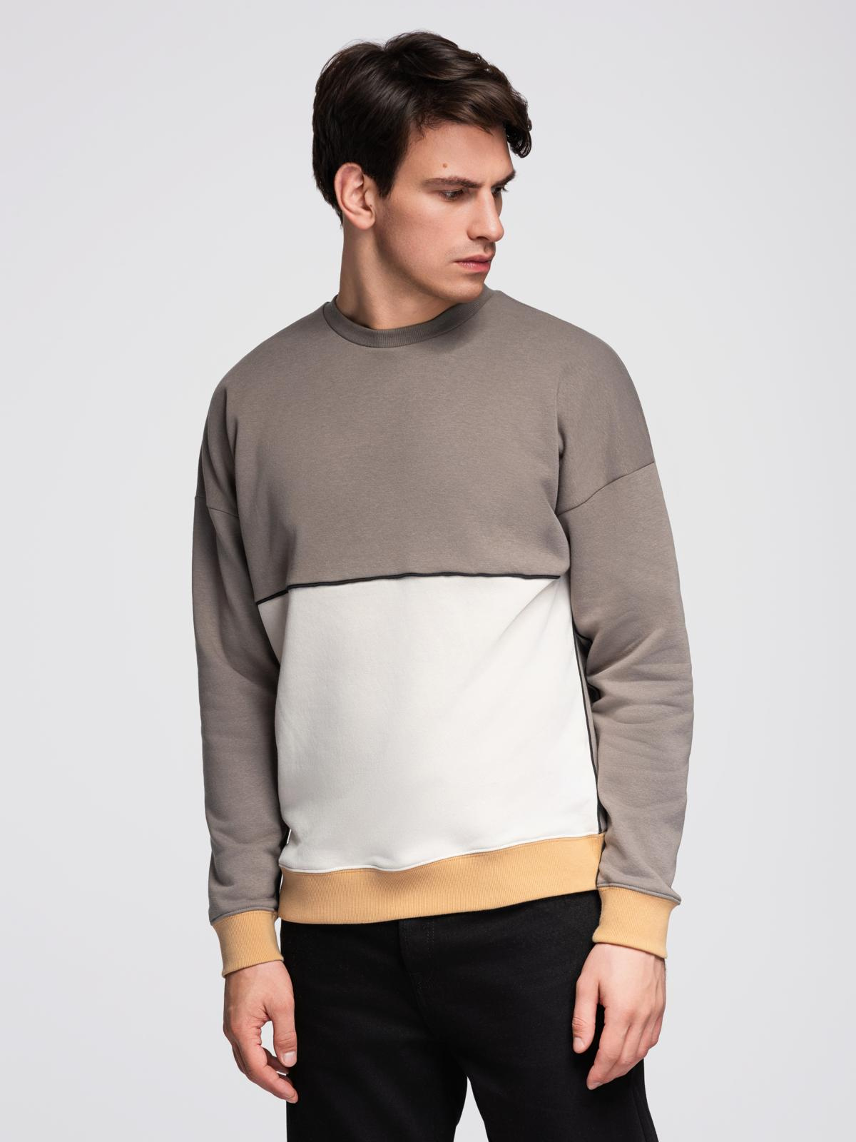 Bluza męska OVERSIZE z kontrastowym łączeniem kolorów - khaki V7 - Rozmiar: S