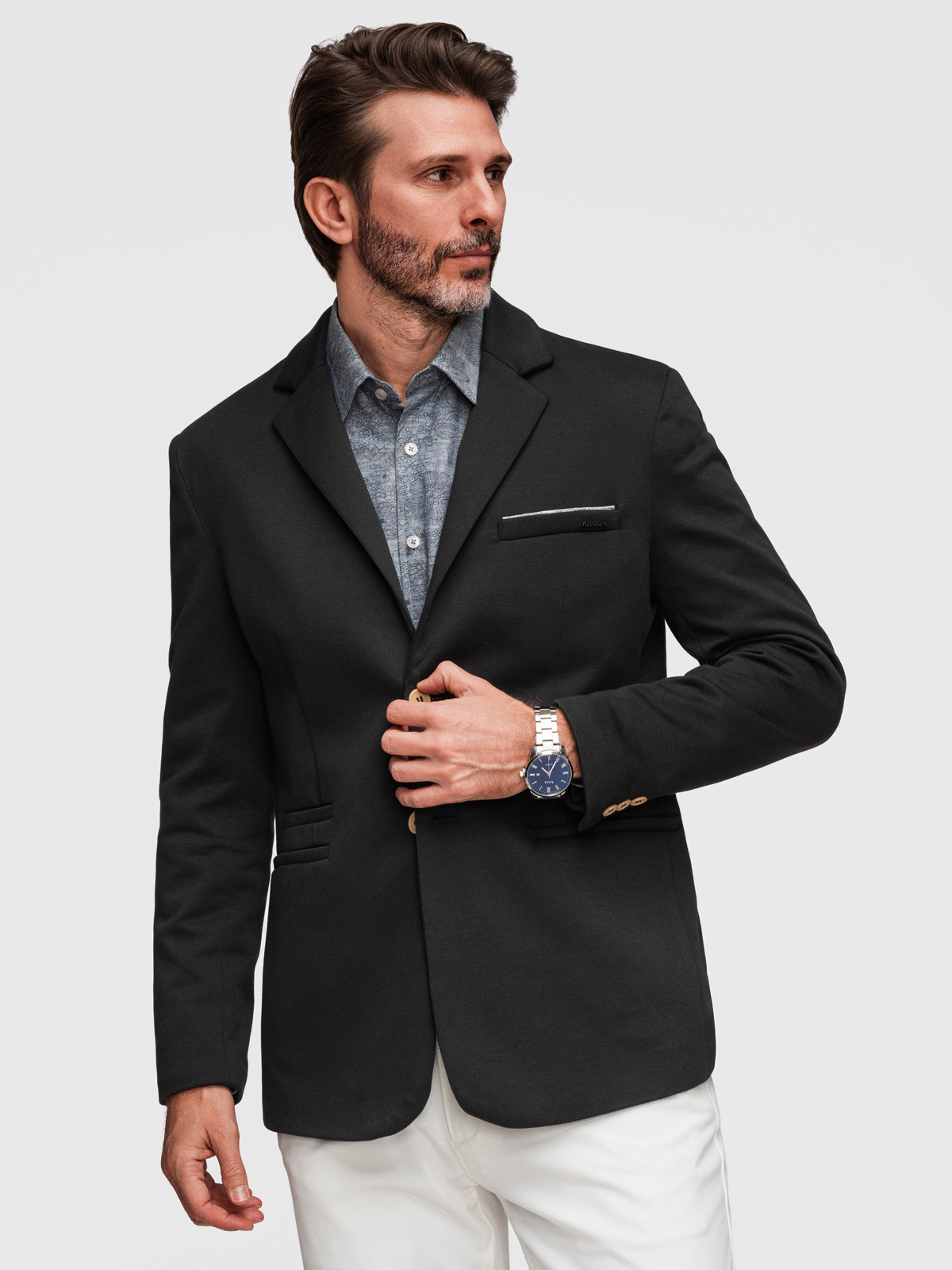 Dzianinowa marynarka męska o dopasowany kroju SLIM FIT - czarna V5 - Rozmiar: XXL