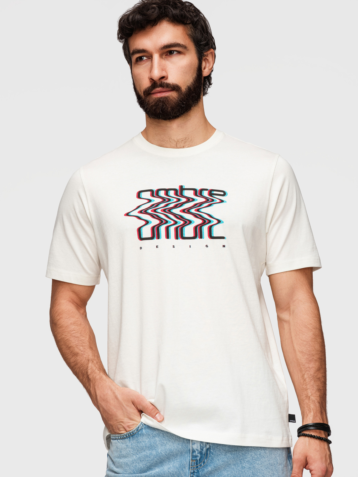 Bawełniany męski T-shirt z printem Ombre - biały V2 - Rozmiar: XL