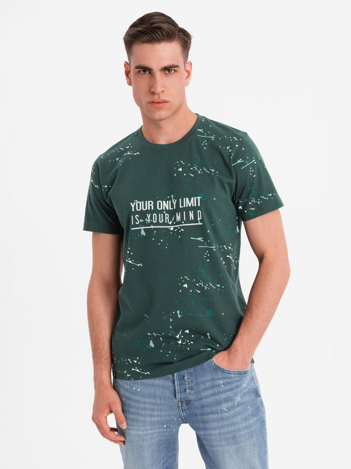 Męski t-shirt z nadrukiem i okrągłym dekoltem – zielony V3 - Rozmiar: M