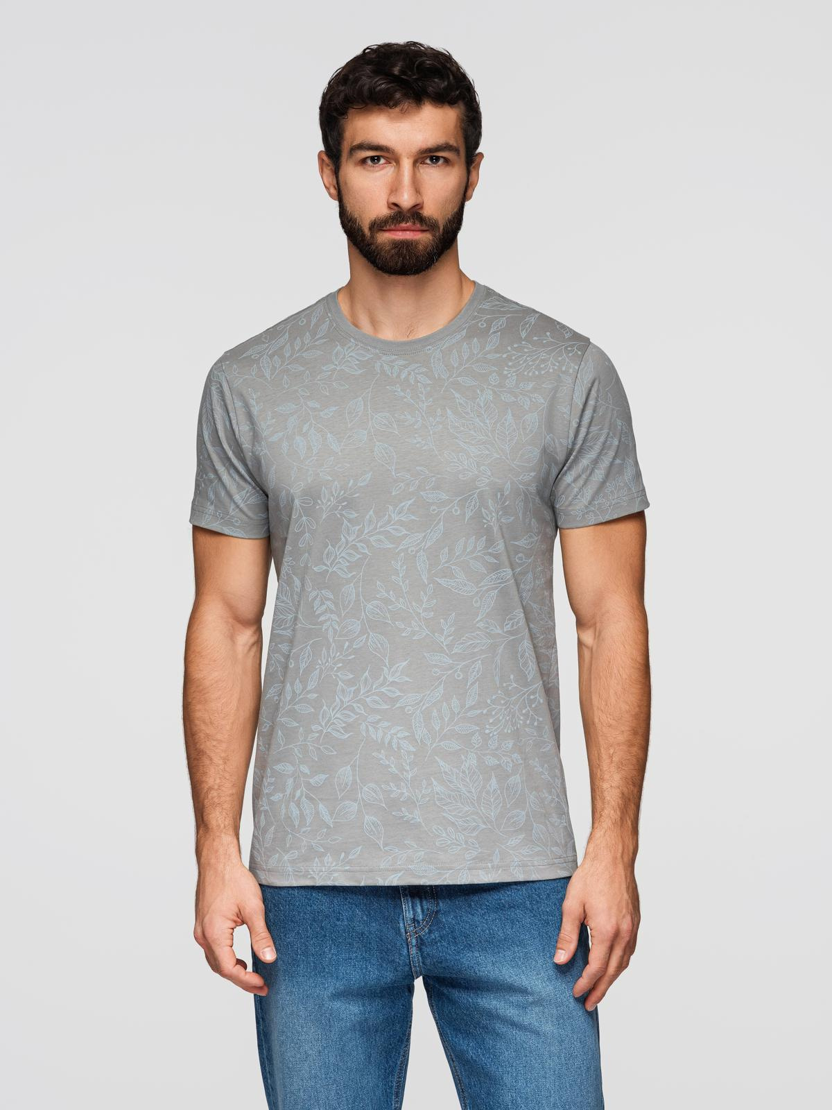 T-shirt męski bawełniany z nadrukiem z motywem roślinnym - szara V3 - Rozmiar: L