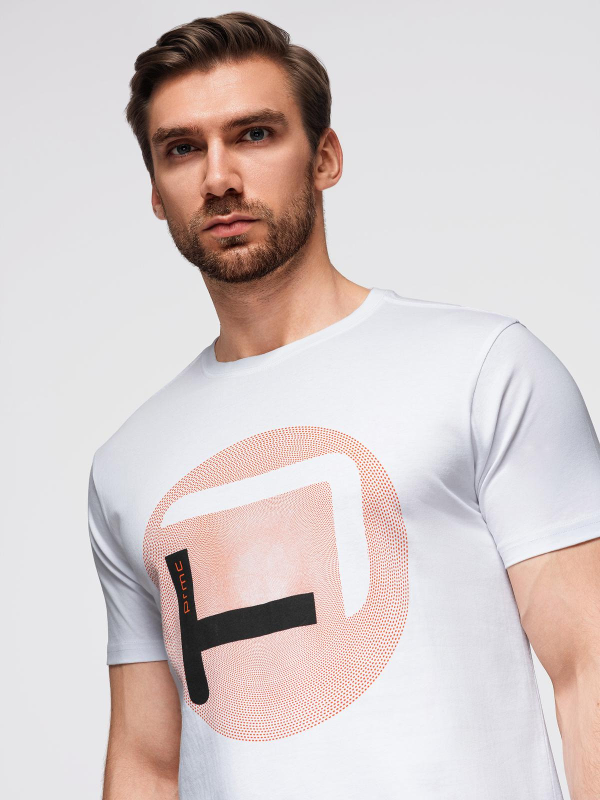 T-shirt męski z dużym nadrukiem – biały V1 - Rozmiar: M