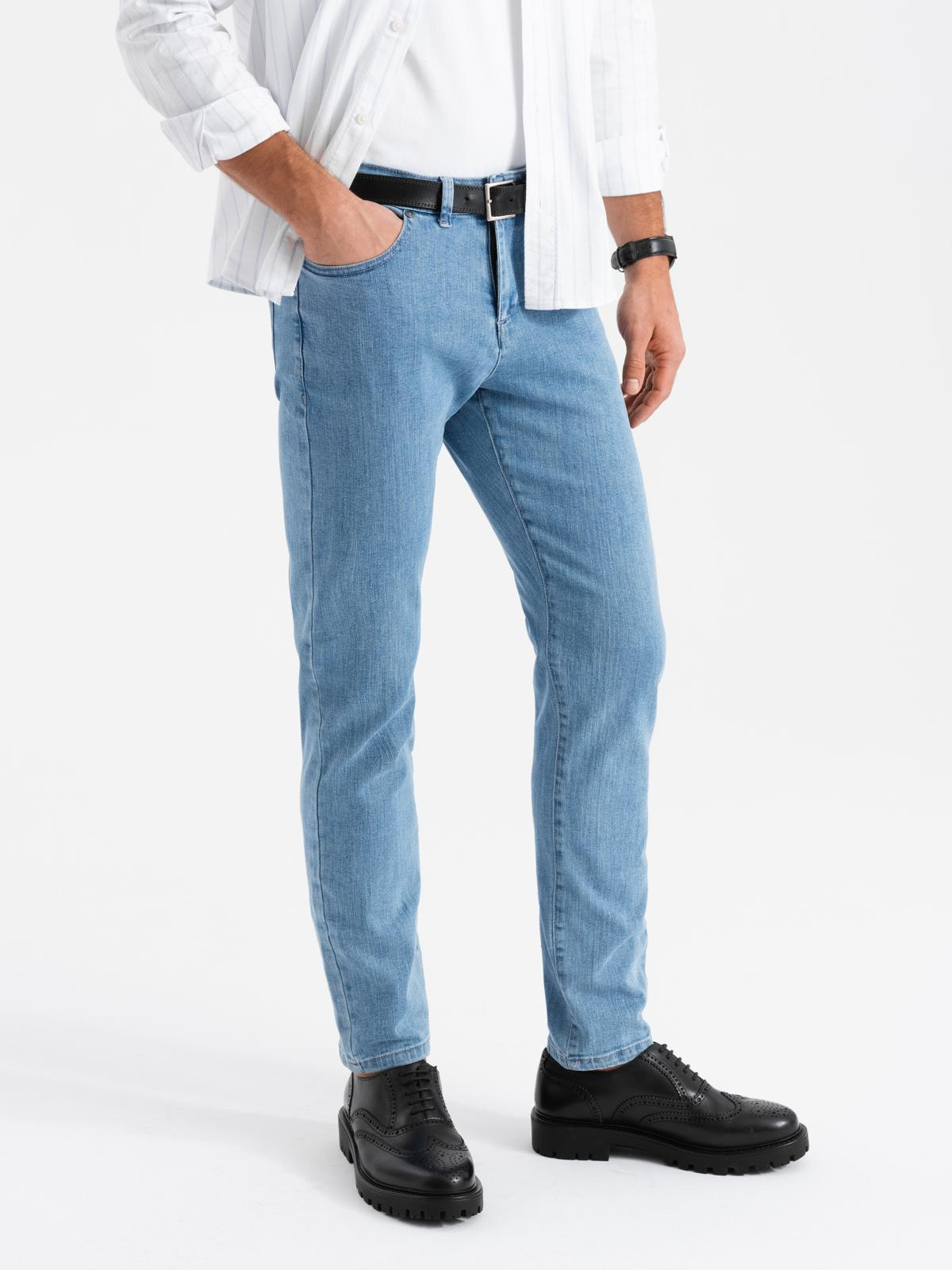 Klasyczne męskie spodnie jeansy SLIM FIT z elastanem – jasnoniebieskie V2 - Rozmiar: S