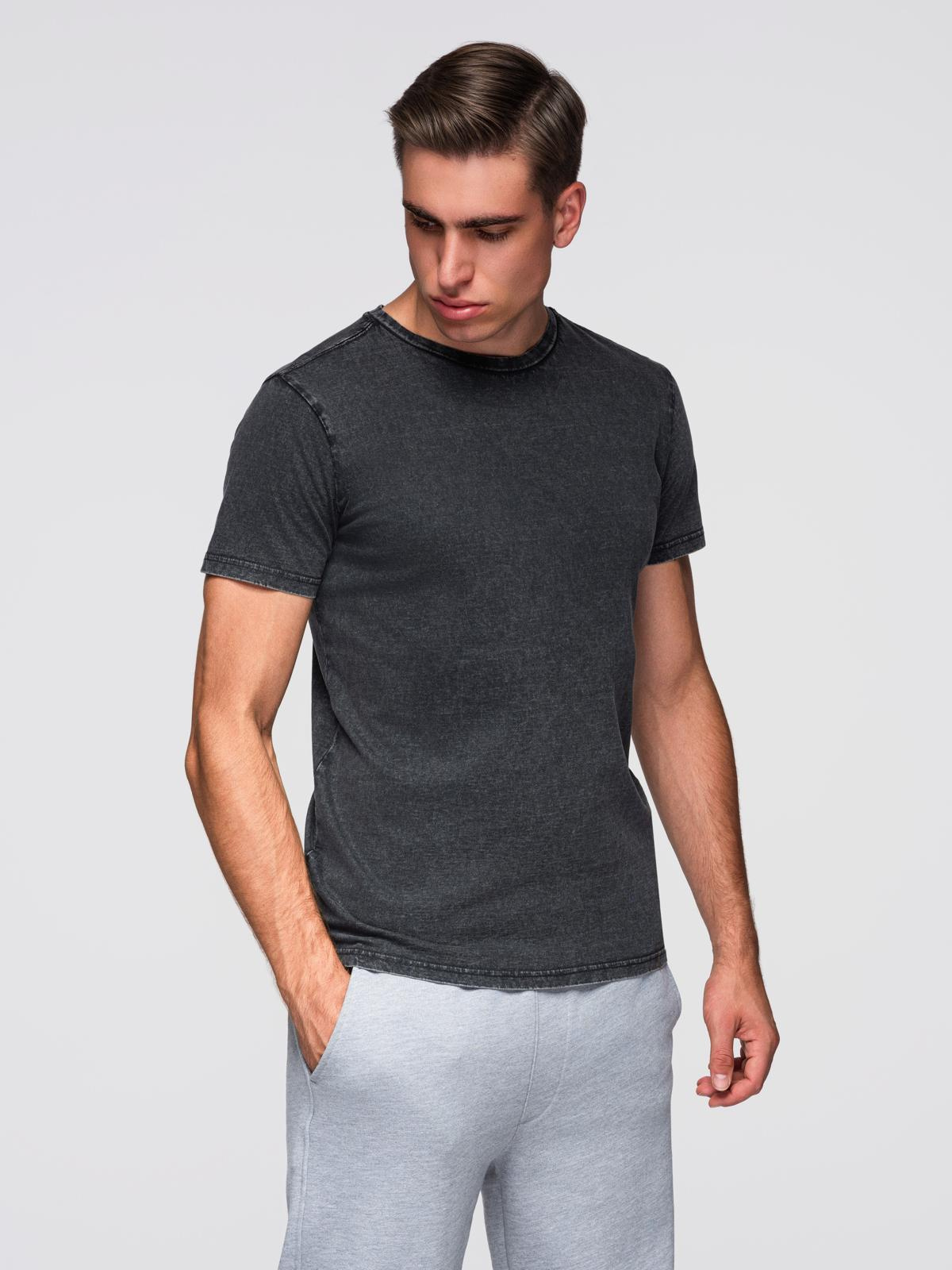 T-shirt męski z efektem sprania – czarny V1