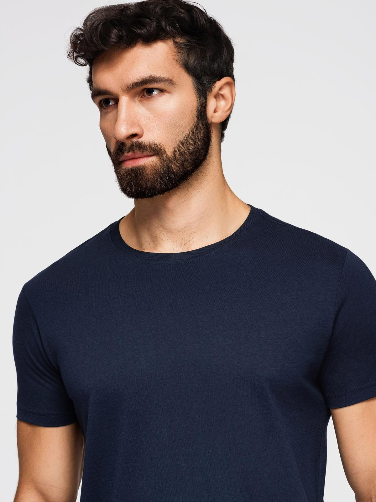 Klasyczny T-shirt męski bawełniany BASIC - granatowy V2 - Rozmiar: L