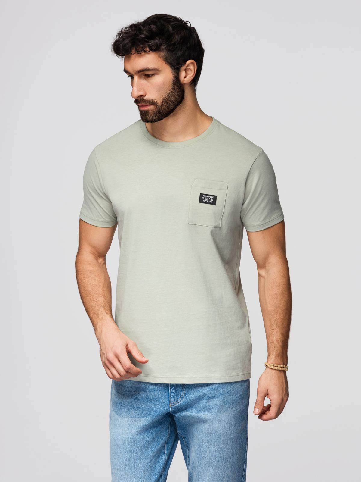 Casualowy męski t-shirt z naszywką na kieszeni – jasnoszary V2 - Rozmiar: S
