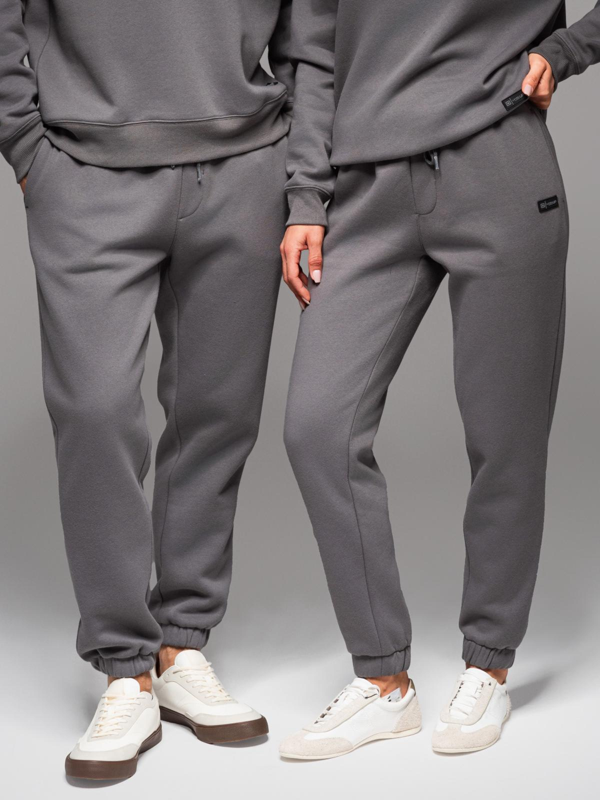 Klasyczne spodnie dresowe ze ściągaczami unisex– szare V18 - Rozmiar: XS/S