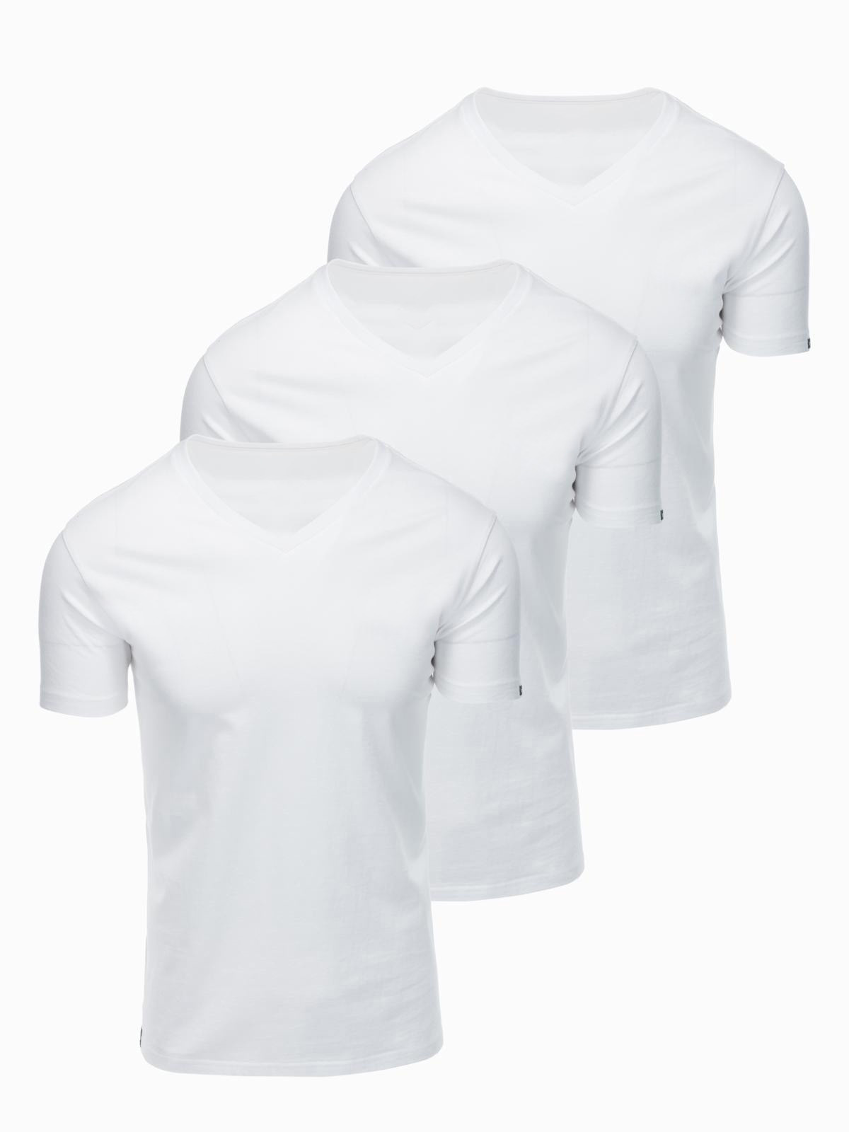 Zestaw męskich bawełnianych koszulek V-neck BASIC – 3x biały V11 OM-TSBS-0281 (3x - Rozmiar: M