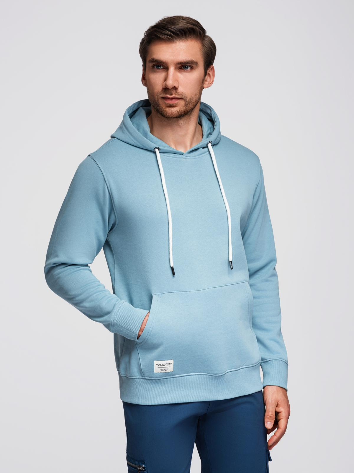 Bluza męska dresowa kangurka z kapturem - niebieska V7 - Rozmiar: L