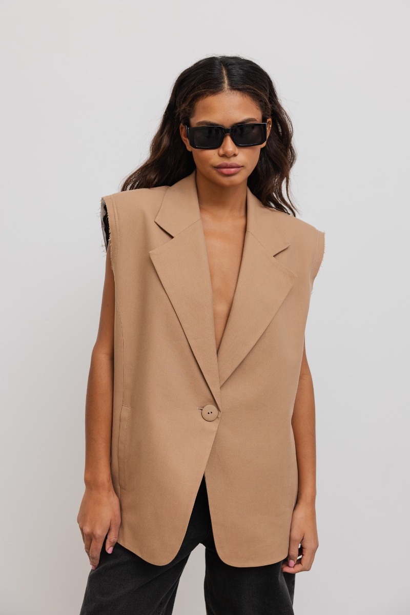 Kamizelka typu oversize w kolorze CARMEL - Marsala