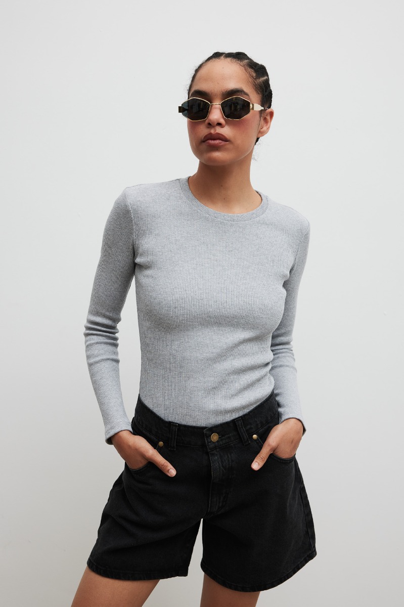 Dopasowany top z długim rękawem w kolorze GREY - Marsala