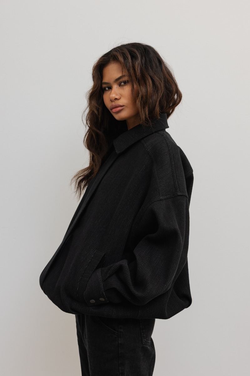 Bawełniana kurtka o strukturze prążka w kolorze BLACK - Marsala
