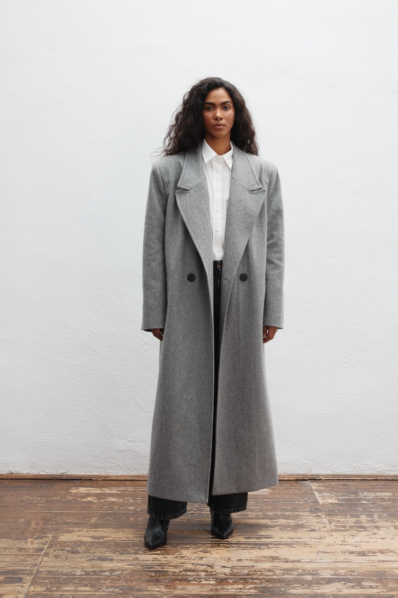 Wełniany trencz w kolorze DARK GREY - Marsala