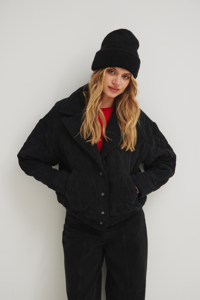 Sztruksowa kurtka bomberka w kolorze DEEP BLACK - Marsala