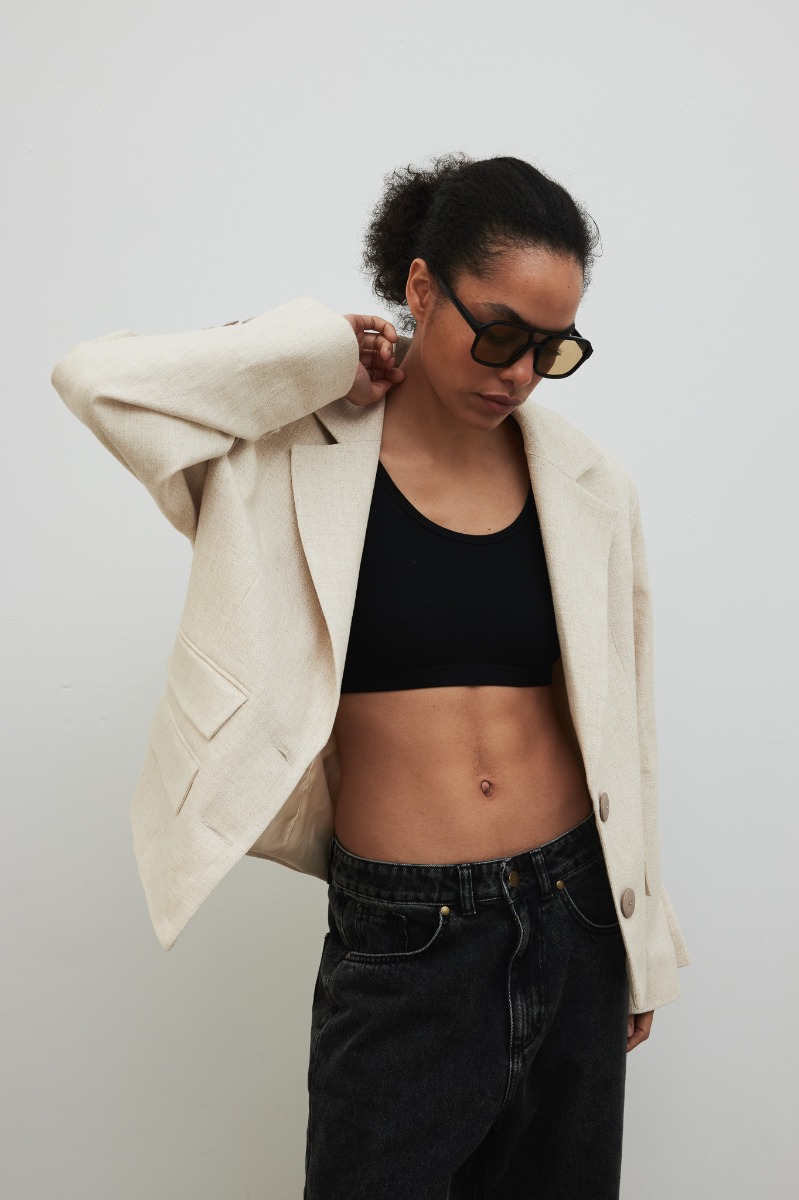 Marynarka z marszczeniem w kolorze IVORY LINEN - Marsala