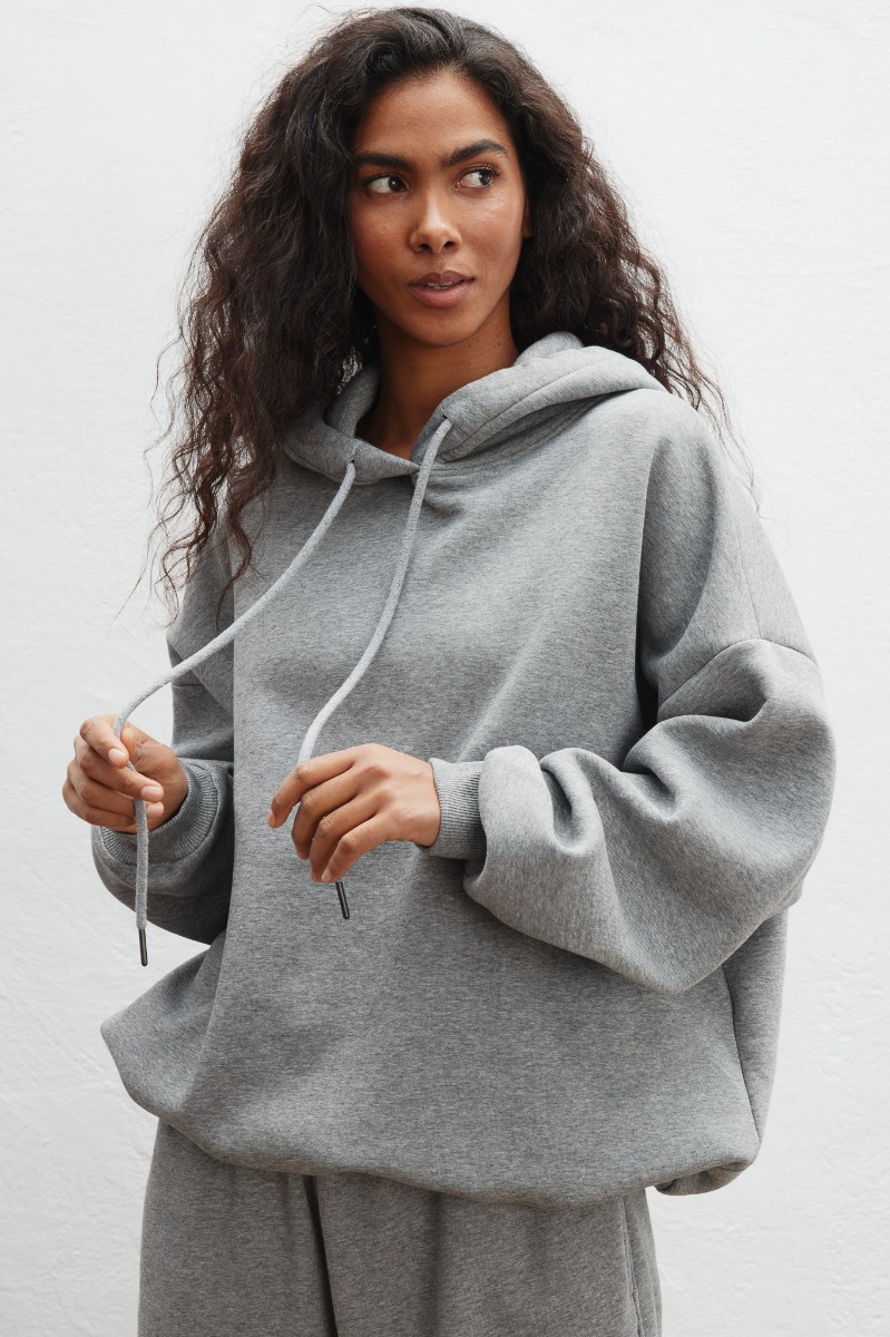 Bluza typu oversize z ociepleniem w kolorze GREY MELANGE - Marsala