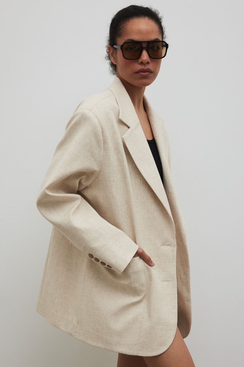 Marynarka z lnem oversize w kolorze IVORY LINEN - Marsala