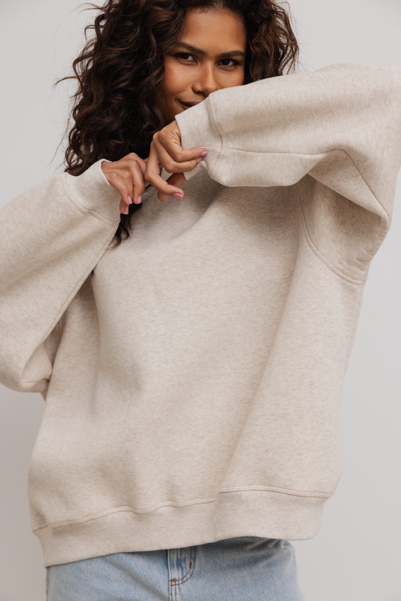 Bluza damska o prostym kroju w kolorze LATTE MELANGE - Marsala