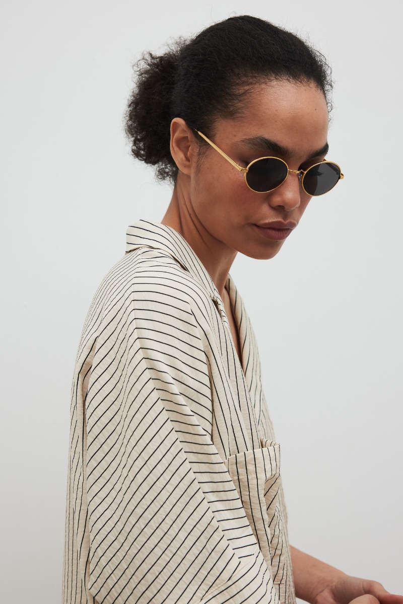 Krótka koszula w paski w kolorze LIGHT BEIGE - Marsala