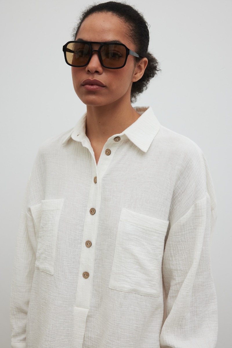 Bawełniana sukienka z kołnierzykiem w kolorze ECRU - Marsala