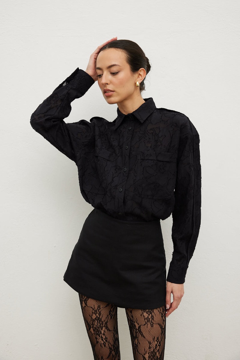 Spódnico spodenki z lnem w kolorze TOTALLY BLACK - Marsala