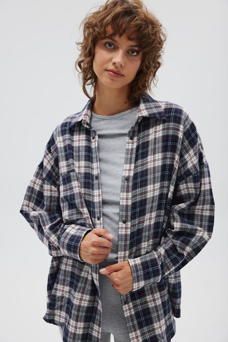 Koszula typu oversize w kratę GRANATOWO CZERWONĄ - Marsala