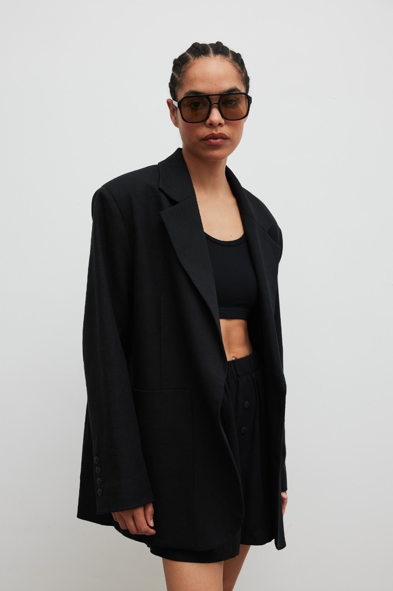 Marynarka z lnem oversize w kolorze BLACK - Marsala