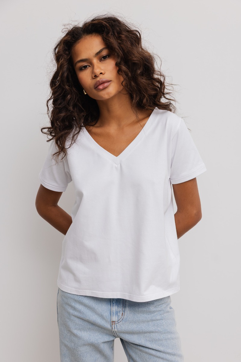 T shirt z dekoltem w kształcie V w kolorze BIAŁYM - Marsala