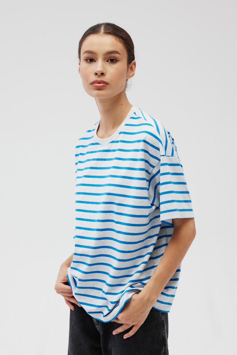 Klasyczny Tshirt w paski NIEBIESKO SZARE - Marsala