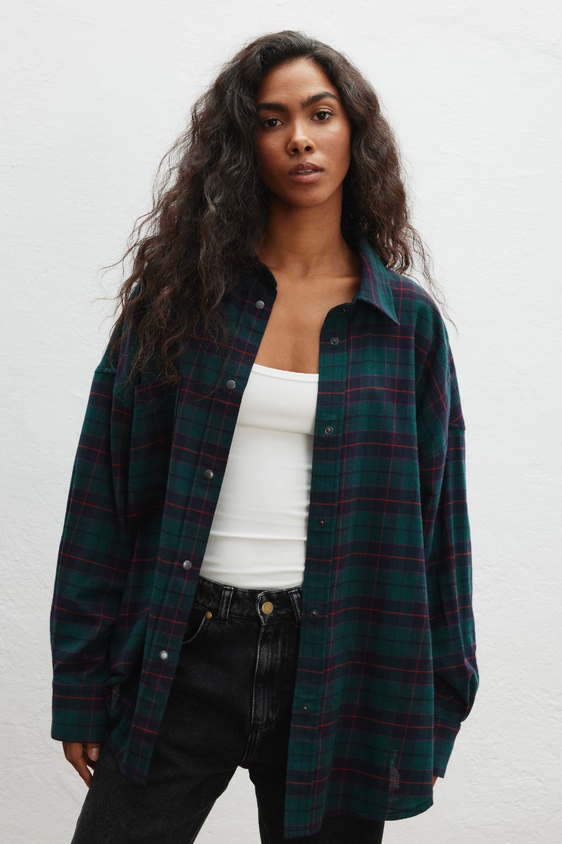 Koszula typu oversize w kratę ZIELONĄ - Marsala
