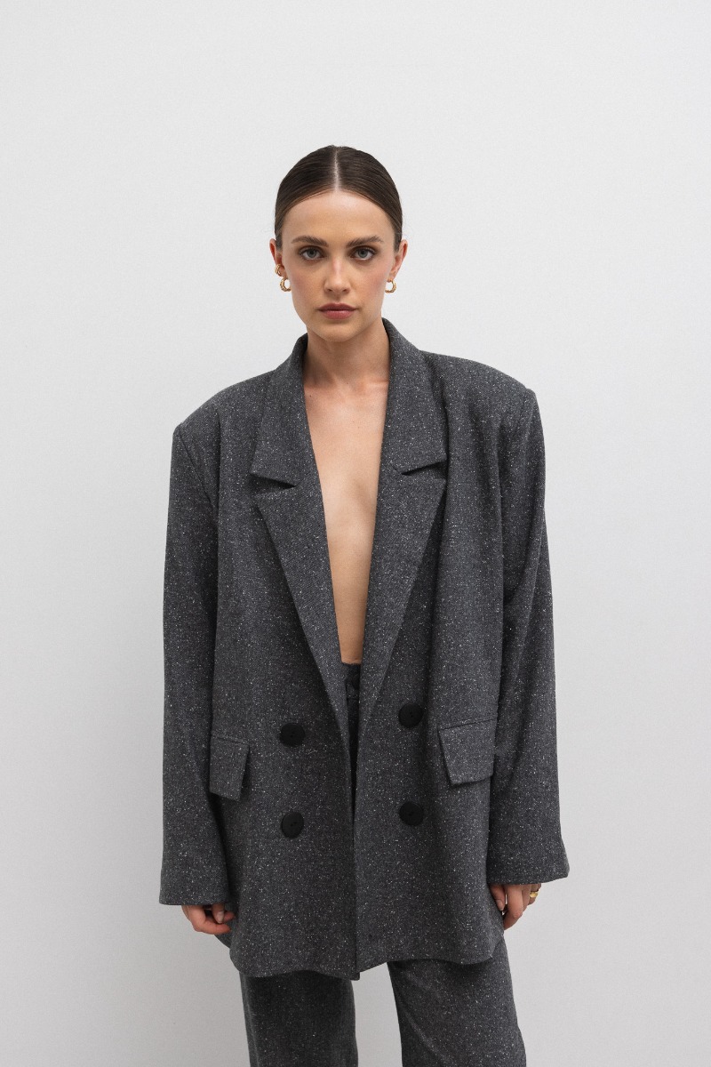 Wełniana marynarka z marszczeniem w kolorze GRAFIT nakrapiany - Marsala