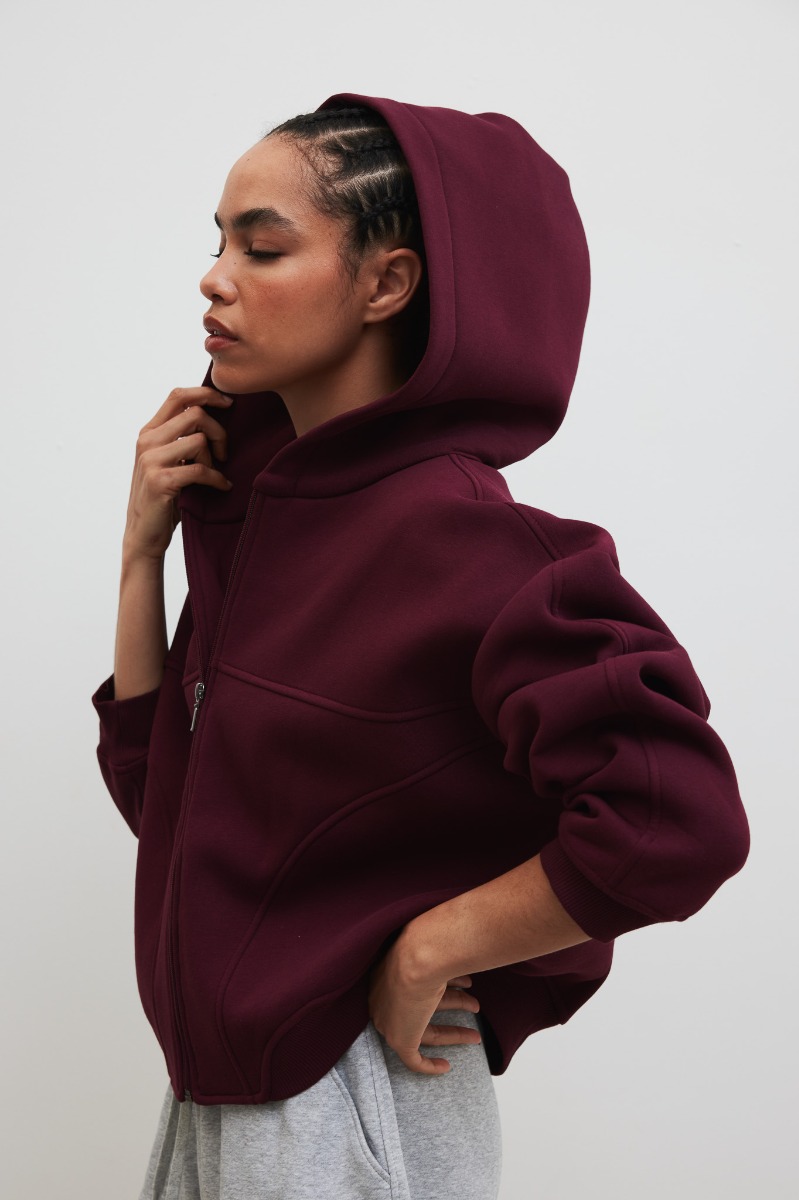 Bluza z kapturem zapinana na zamek w kolorze BURGUNDY - Marsala