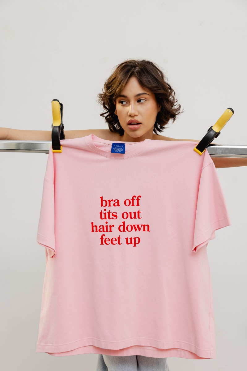 T-shirt z NADRUKIEM w kolorze PINK - Marsala