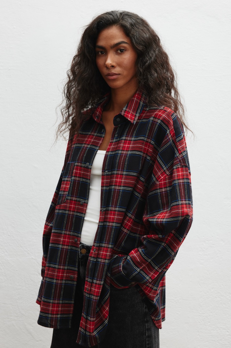 Koszula typu oversize w kratę CZERWONĄ - Marsala