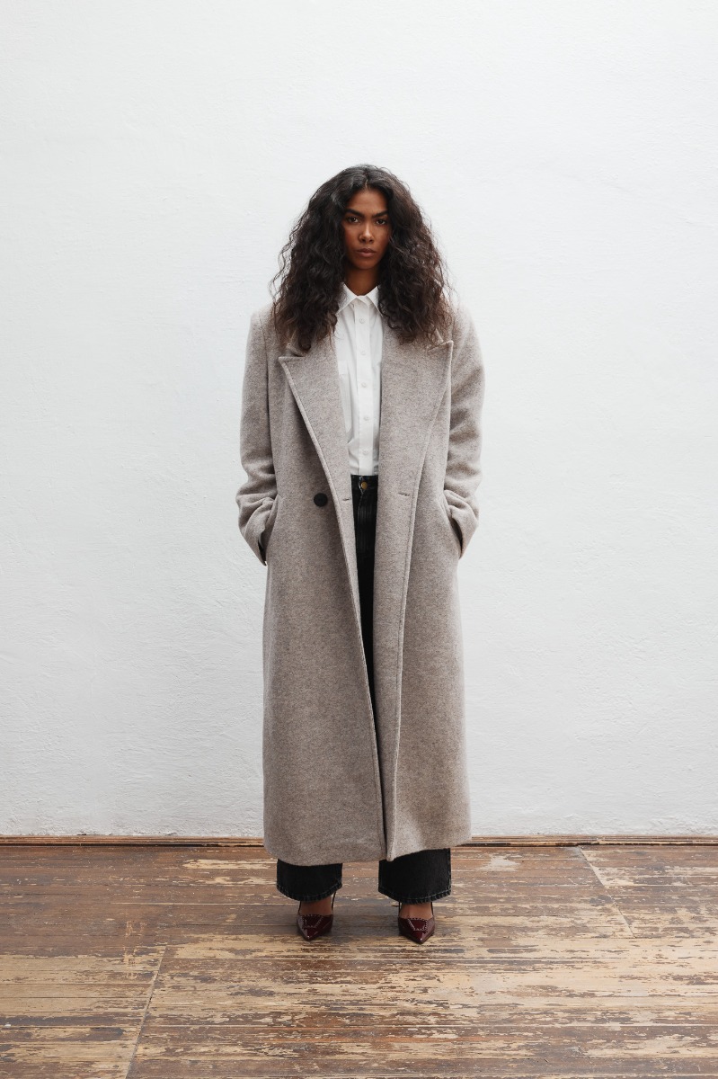 Wełniany trencz w kolorze BEIGE MELANGE - Marsala