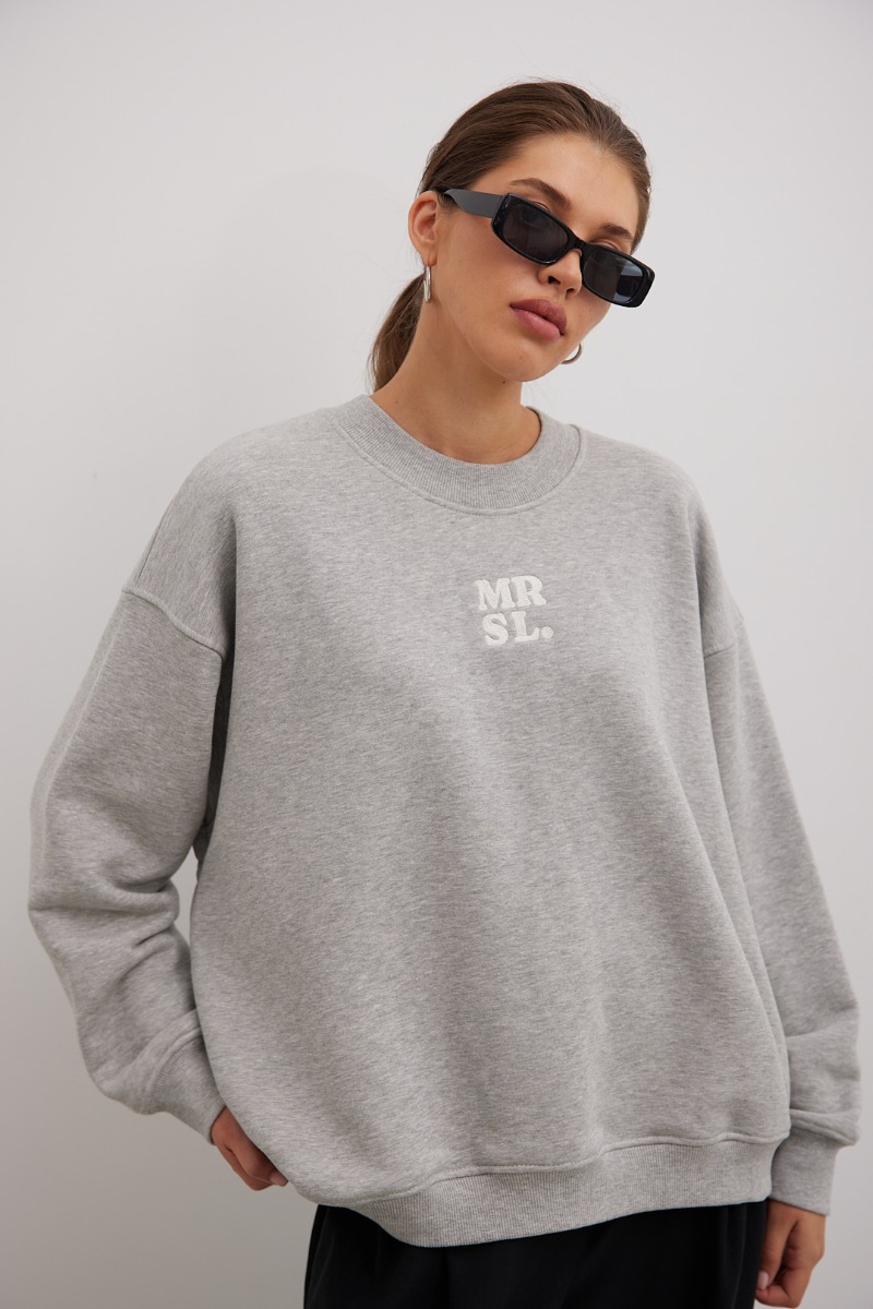 Bluza typu oversize z HAFTEM w kolorze GREY MELANGE - Marsala