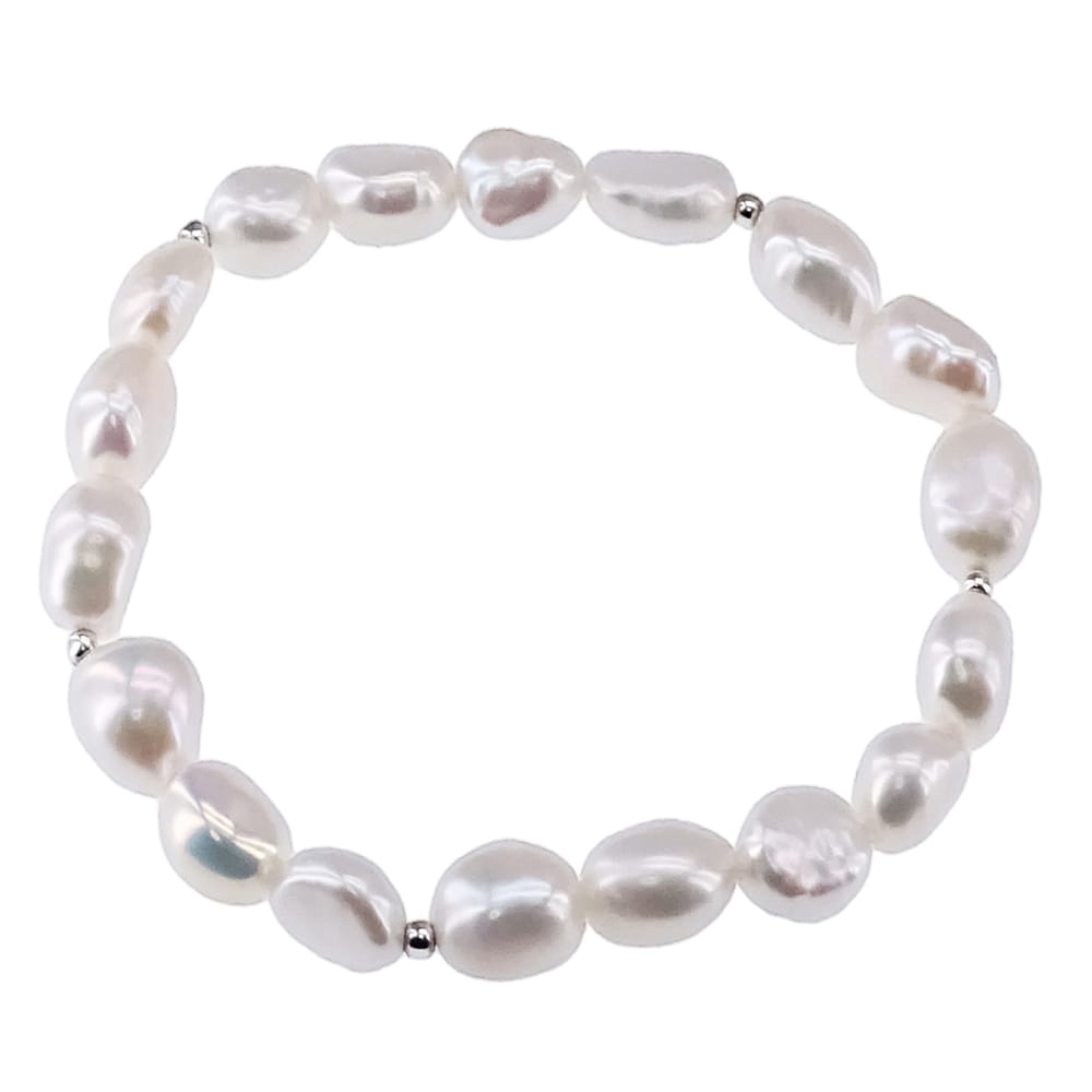 CORA Bransoletka białe naturalne perły nieregularne na gumce