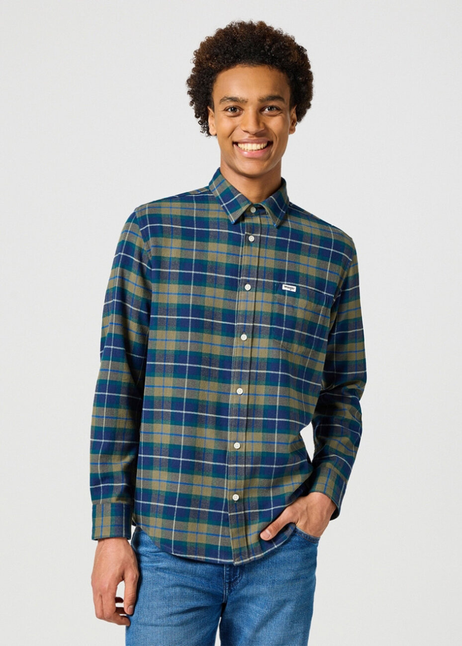 WRANGLER MĘSKA KOSZULA 1 PKT FLANNEL SHIRT DUSTY OLIVE 112356769 W564017359